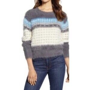 Lou & Grey Fair Isle Pattern Fuzzy Sweater Blue White Gray Size M Medium EUC!!